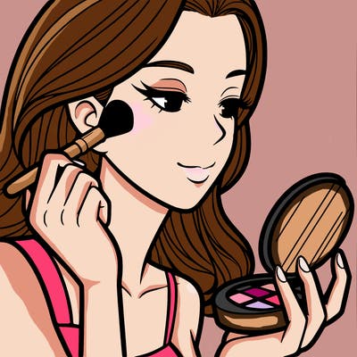 little girl putting on makeup