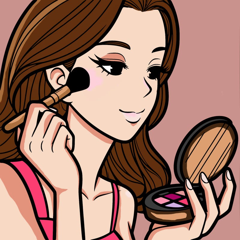 little girl putting on makeup