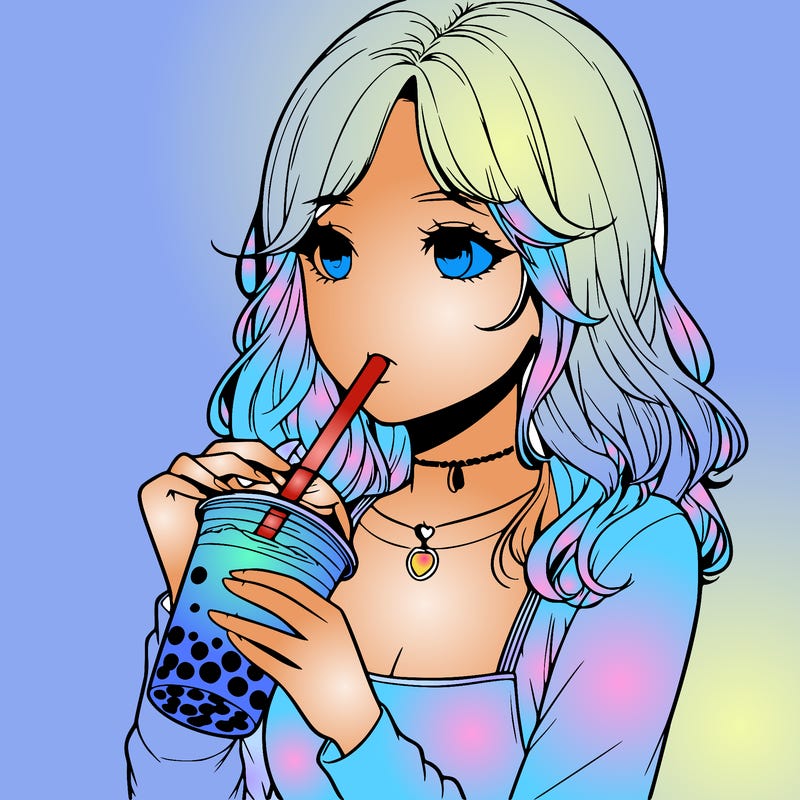 realistic girl drinking boba tea