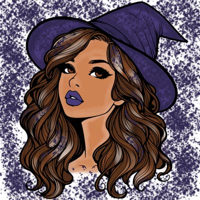 realistic witch girl with wavy hair and lips