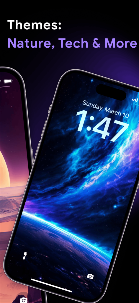 4K Wallpapers: HD Backgrounds - Pantalla de iPhone mostrando un fondo de pantalla cósmico azul del espacio en la categoría Temas.