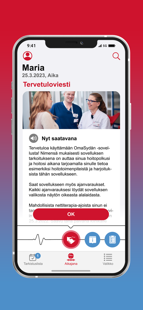 Sydänsairaala OmaSydän - Welcome screen of the OmaSydan heart hospital mobile application for patients