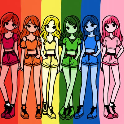 a group of girls wearing crop tops and shorts