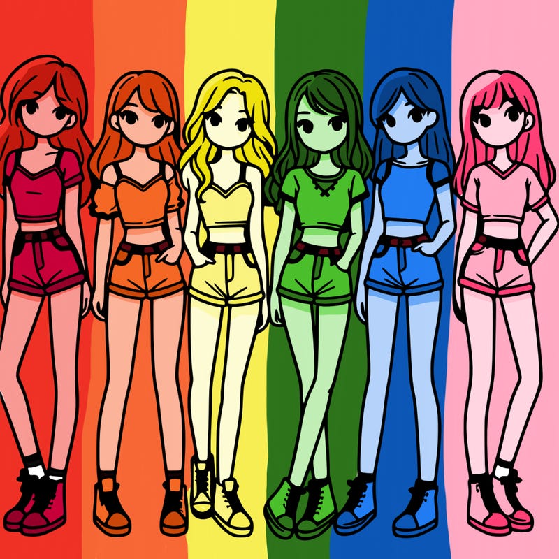 a group of girls wearing crop tops and shorts