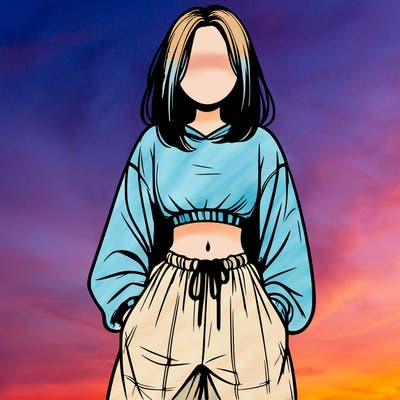 realistic girl faceless with baggy pants and a crop top