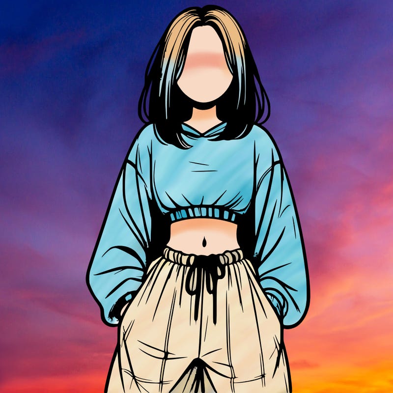 realistic girl faceless with baggy pants and a crop top