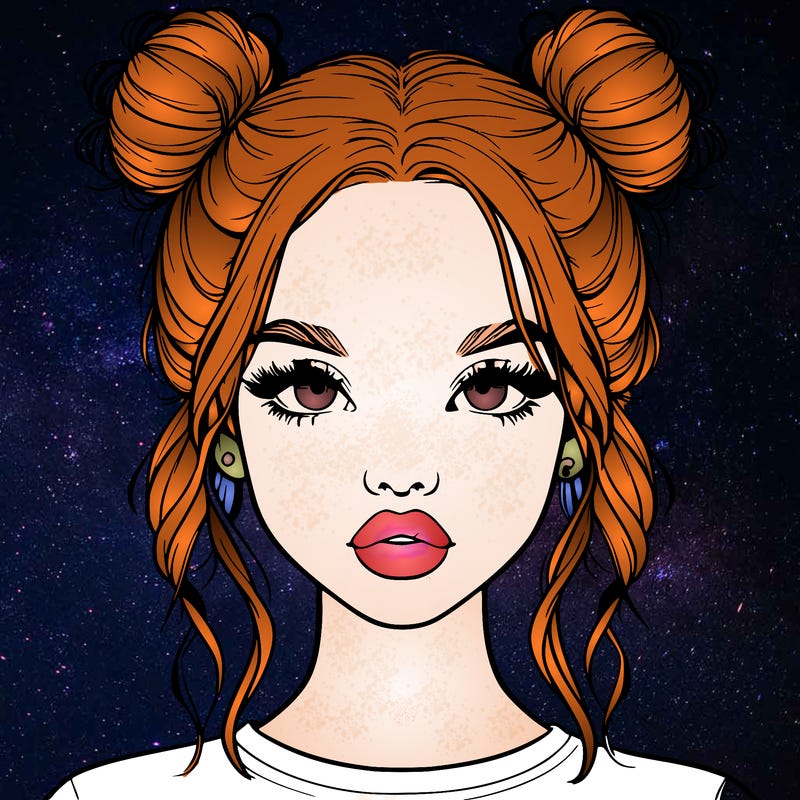 realistic girl with two buns in hair and lips