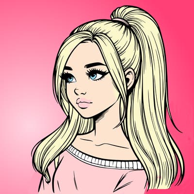 realistic girl with a high ponytail