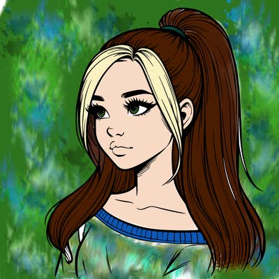 realistic girl with a high ponytail