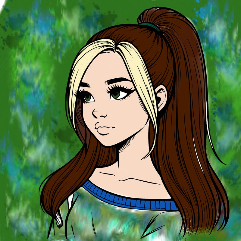 realistic girl with a high ponytail