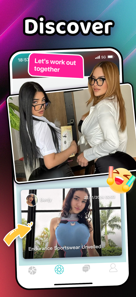 Indox - Life Video - Fil de découverte de l'application de réseau social fitness Indox montrant des vidéos d'entraînement et des profils de créateurs