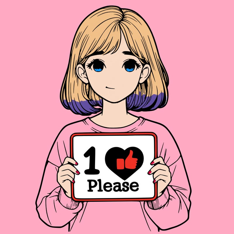 realistic girl holding a sign that says 1 like please