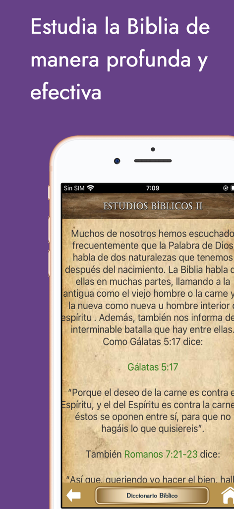 Diccionario Bíblico y Bibia - Captura de pantalla de una lección de estudio bíblico en la aplicación Diccionario Bíblico en español