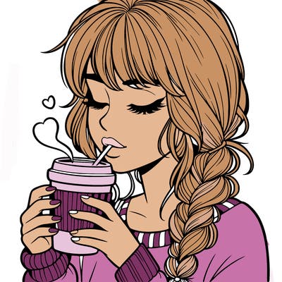 realistic girl drinking coffee