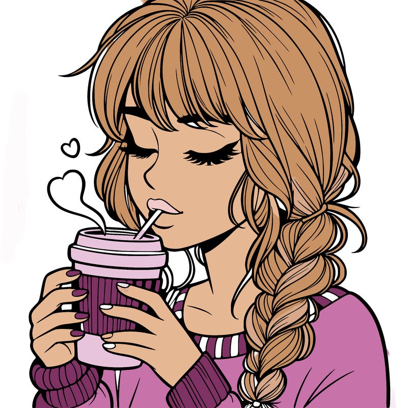 realistic girl drinking coffee