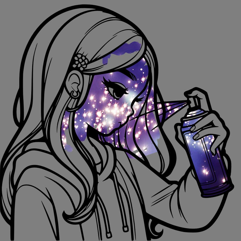 a realistic girl spray painting