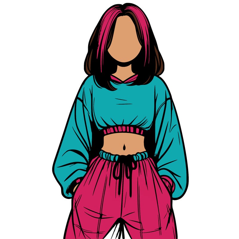 realistic girl faceless with baggy pants and a crop top