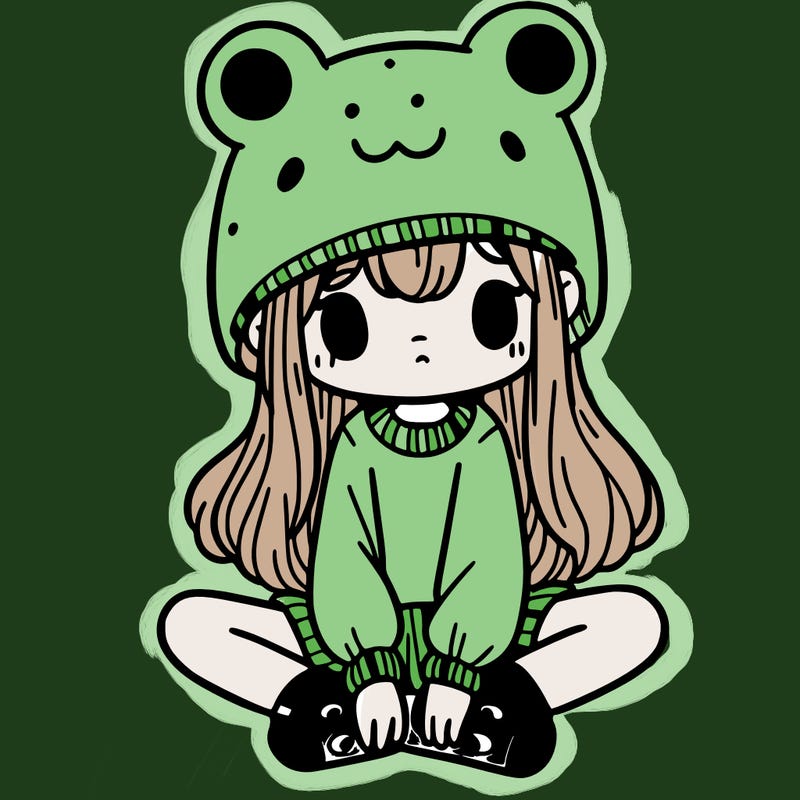 a girl wearing a frog hat and some frog socks