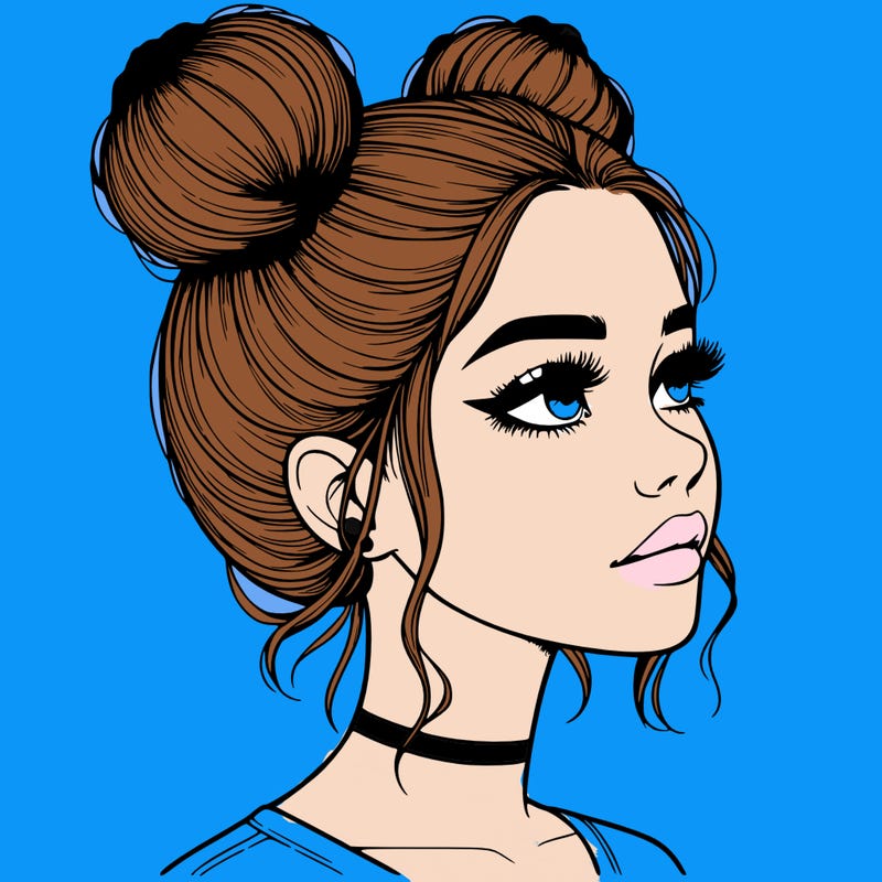 realistic girl with buns on the top of her head