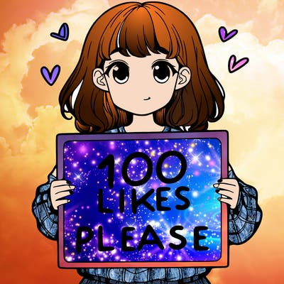 a girl holding a sign saying 100 likes please