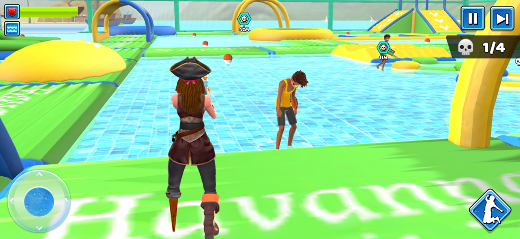カラフルなウォーターパークシューティングアリーナゲームに登場する海賊キャラクター