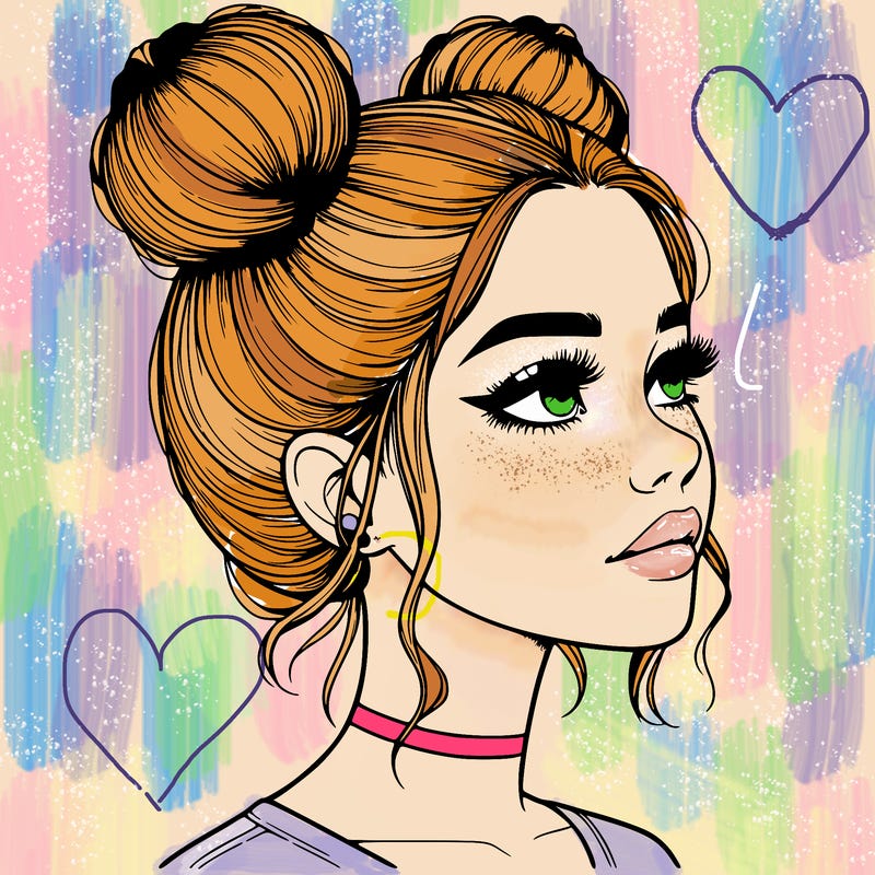 realistic girl with buns on the top of her head