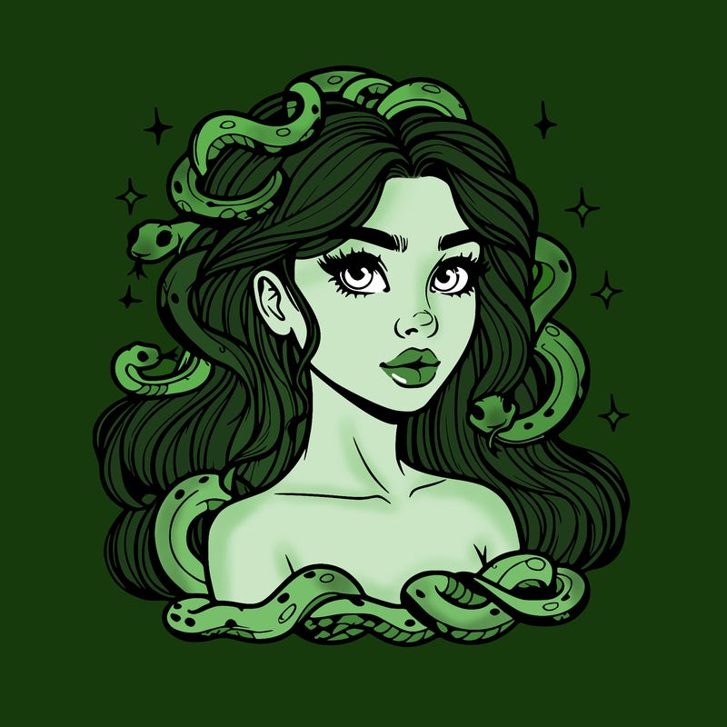 realistic girl with snakes as hair