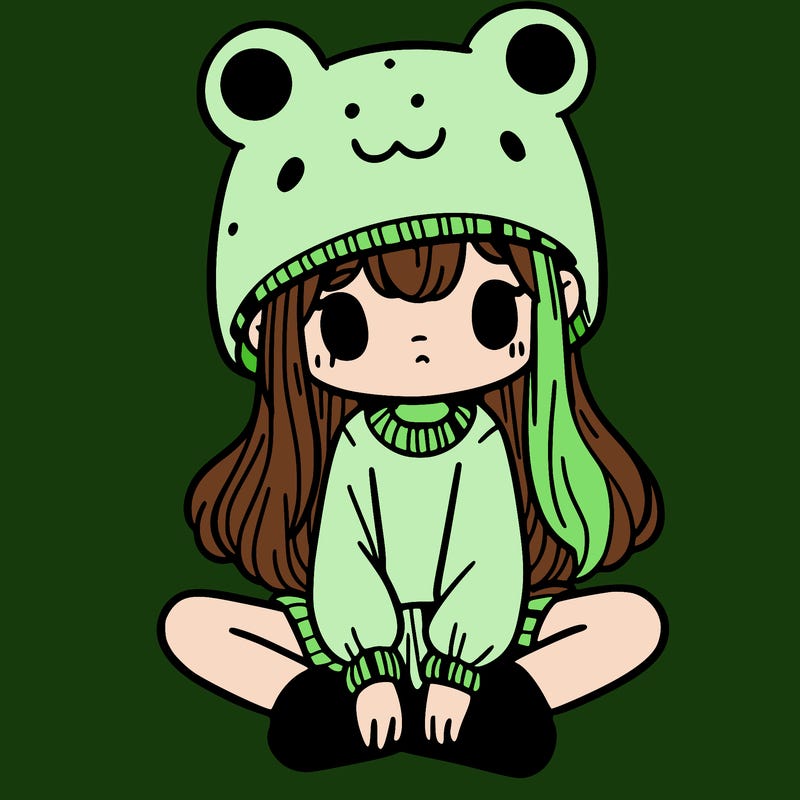 a girl wearing a frog hat and some frog socks