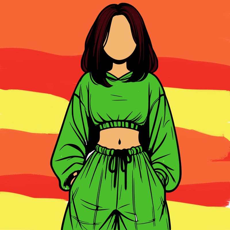 realistic girl faceless with baggy pants and a crop top