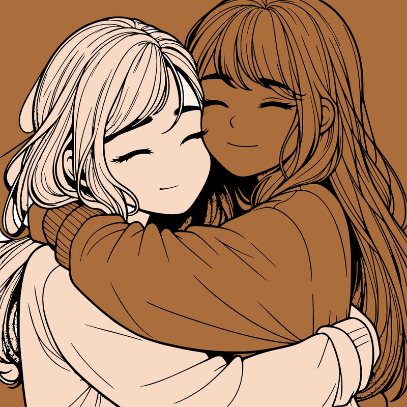 realistic two girls hugging