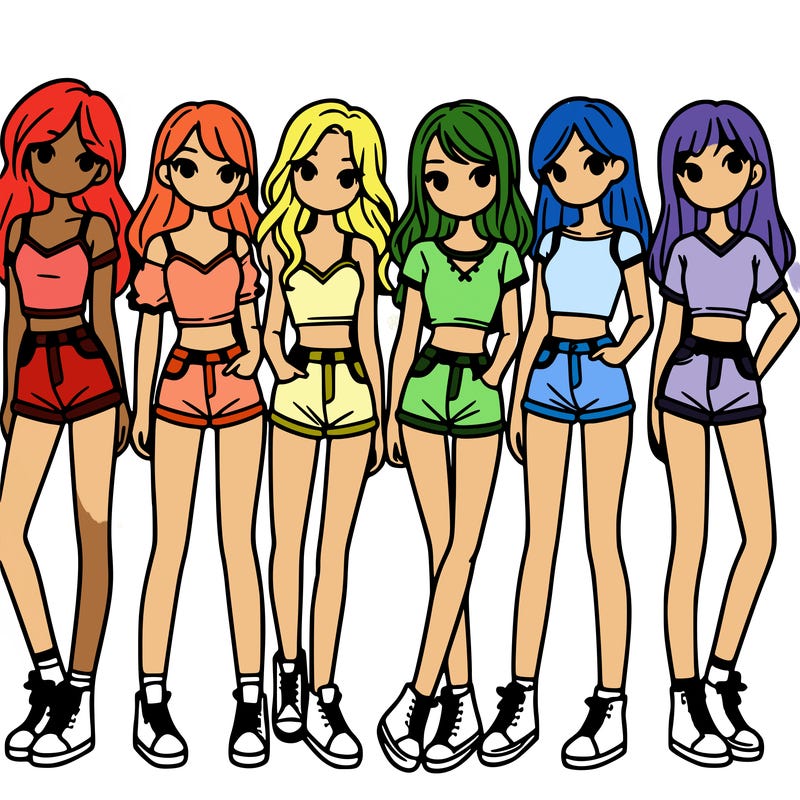 a group of girls wearing crop tops and shorts