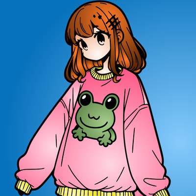 girl wearing frogging sweatshirt