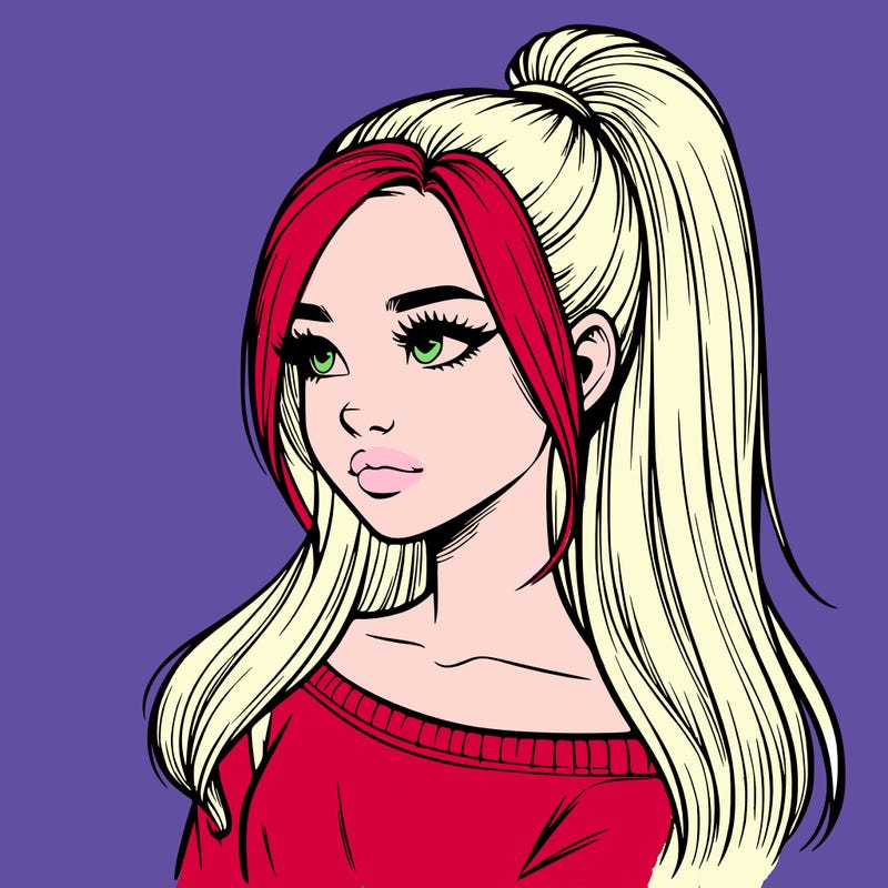 realistic girl with a high ponytail