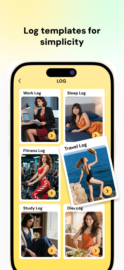 Felor PDF Maker-Save&View - Interfaz de Felor PDF Maker mostrando una selección de plantillas de registro que incluyen seguimiento de trabajo, fitness y viajes.