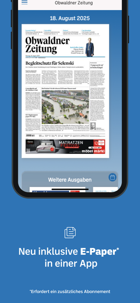 Obwaldner Zeitung - Obwaldner Zeitung app showing the digital newspaper edition on a smartphone screen