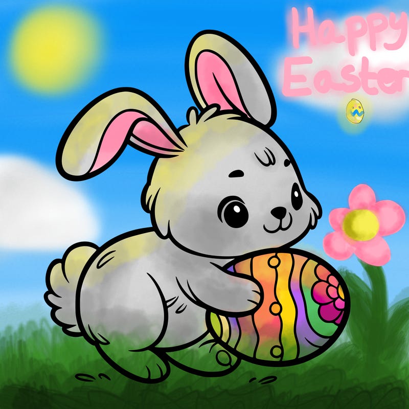 rabbit carrying an easter egg