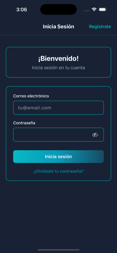 Taquillalive - Pantalla de inicio de sesión de la aplicación Taquillalive en español con campos de entrada de correo electrónico y contraseña.