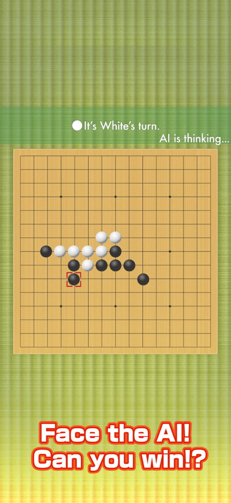 Gomoku Classic: Board Game Fun - Pantalla del juego de mesa Gomoku mostrando una partida contra un oponente de IA