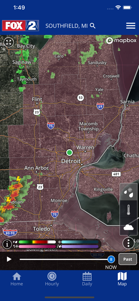 FOX 2 Detroit: Weather - Interactive weather radar map of the Metro Detroit area showing storm tracking and regional cities