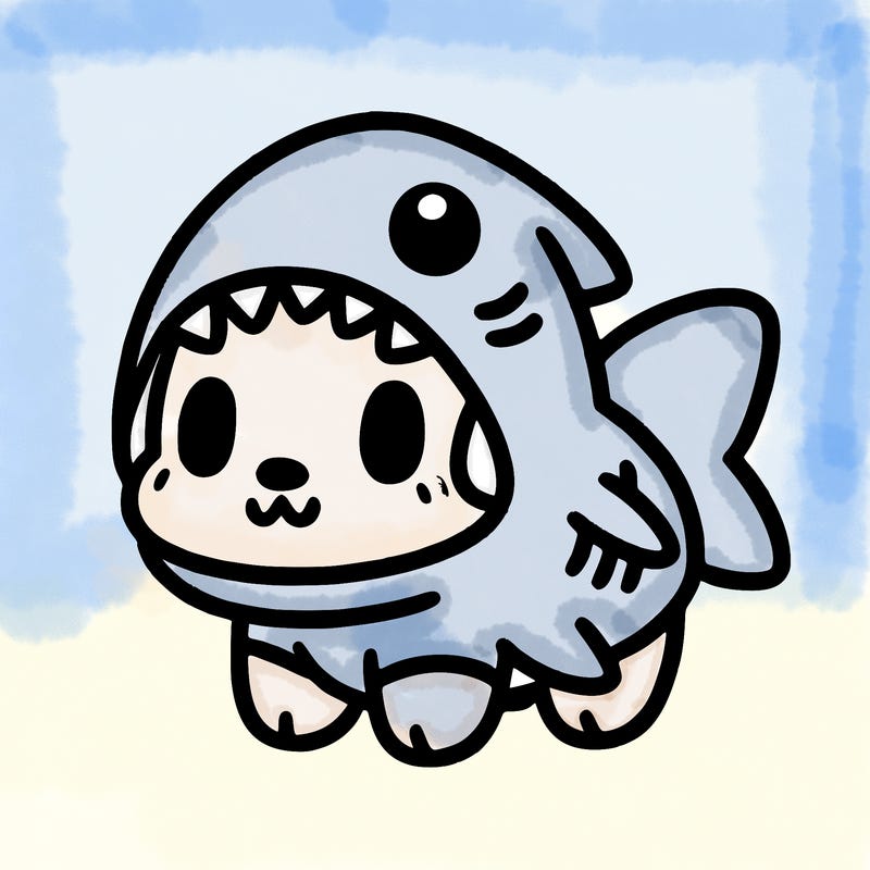 cute dog wearing a shark costume