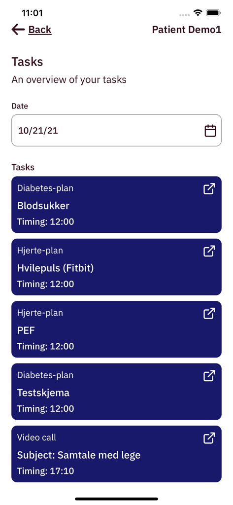 Interface mobile de l'application Dialogg montrant les tâches médicales quotidiennes pour la gestion du cœur et du diabète, y compris les vérifications de la glycémie et les consultations vidéo.