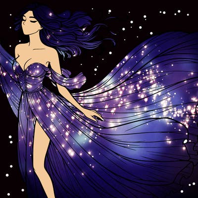 realistic woman in dress flowing the the wind