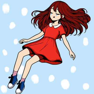 realistic girl floating