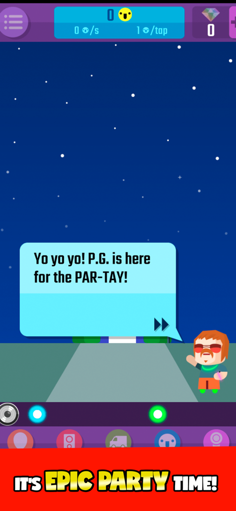 Epic Party Clicker - A character arrival message in the Epic Party Clicker mobile game screen