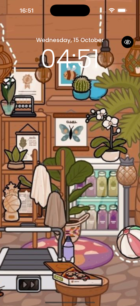 Room design ideas aesthetic - An aesthetic Toca Boca room design used as a smartphone lock screen wallpaper with plants and colorful furniture