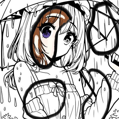 pretty anime girl in the rain