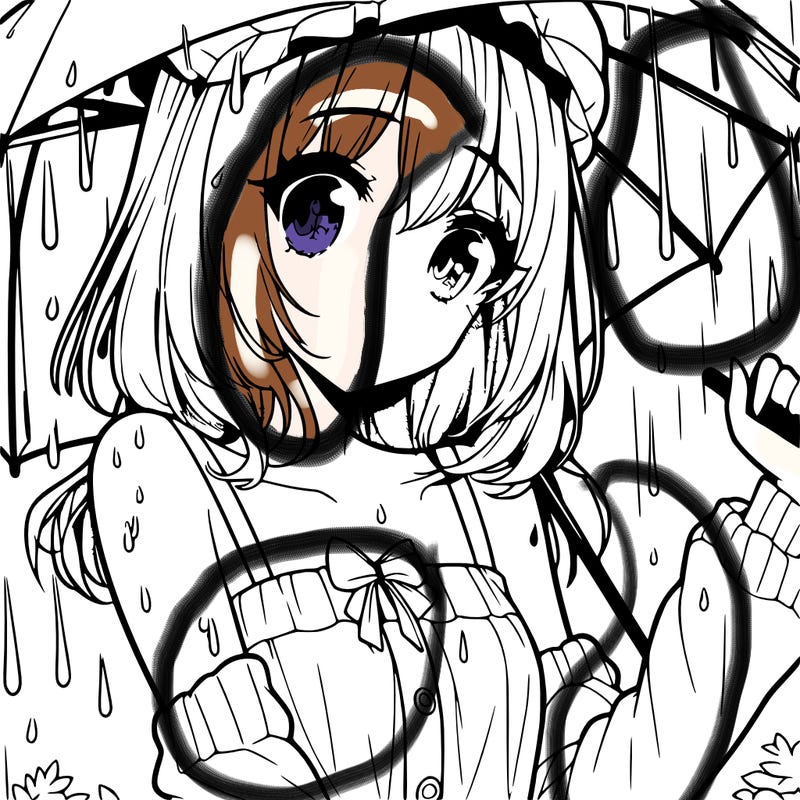 pretty anime girl in the rain