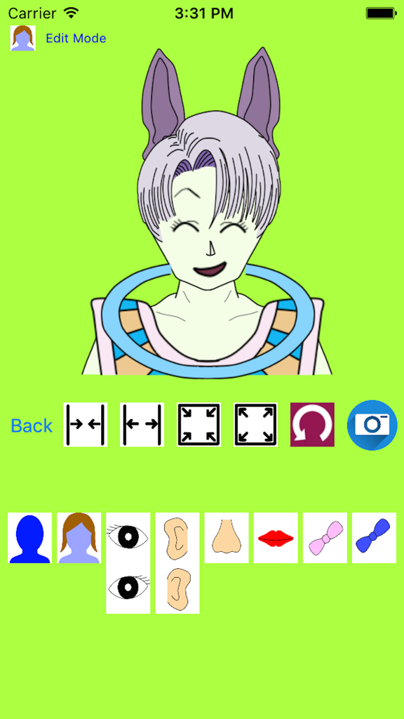 CharacterMaker for Dragon Ball - Character creation screen in the CharacterMaker for Dragon Ball app showing customization options for an anime avatar