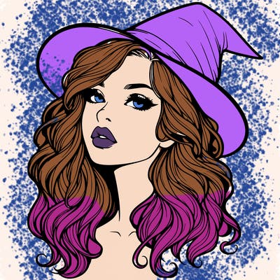 realistic witch girl with wavy hair and lips