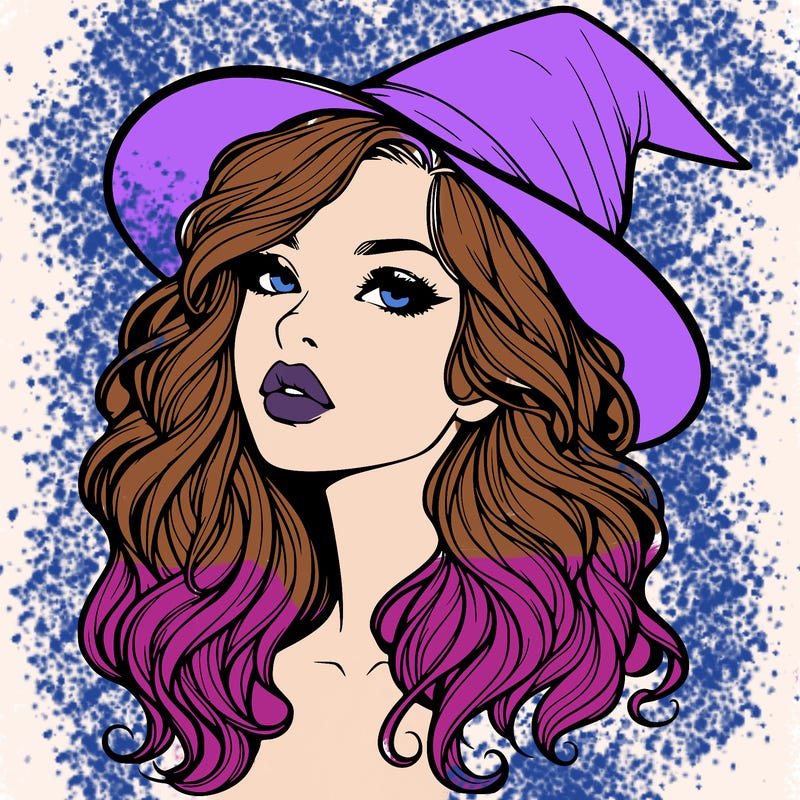 realistic witch girl with wavy hair and lips